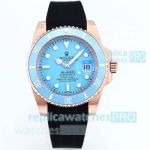 AAA Replica Rose Gold Rolex Submariner Blaken Tiffany Dial Black Rubber Strap Watch 